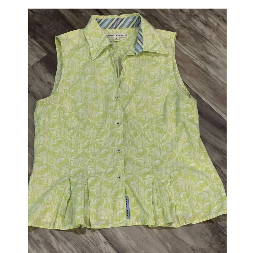 Tommy Hilfiger Green Floral Swirl Top Plus Size womens 14 vintage